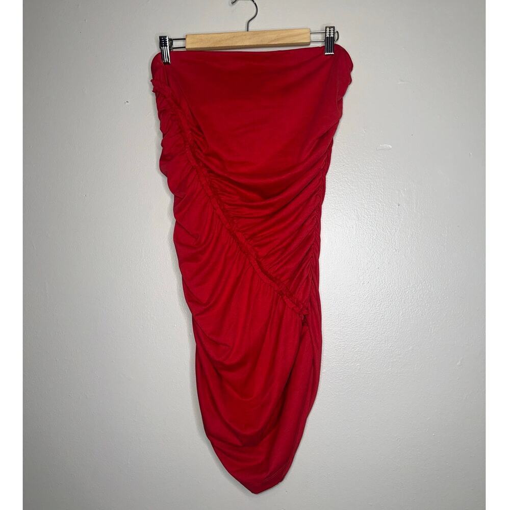 Anthropologie Strapless Ruched Mini Dress in Coral Red - Picture 2 of 6